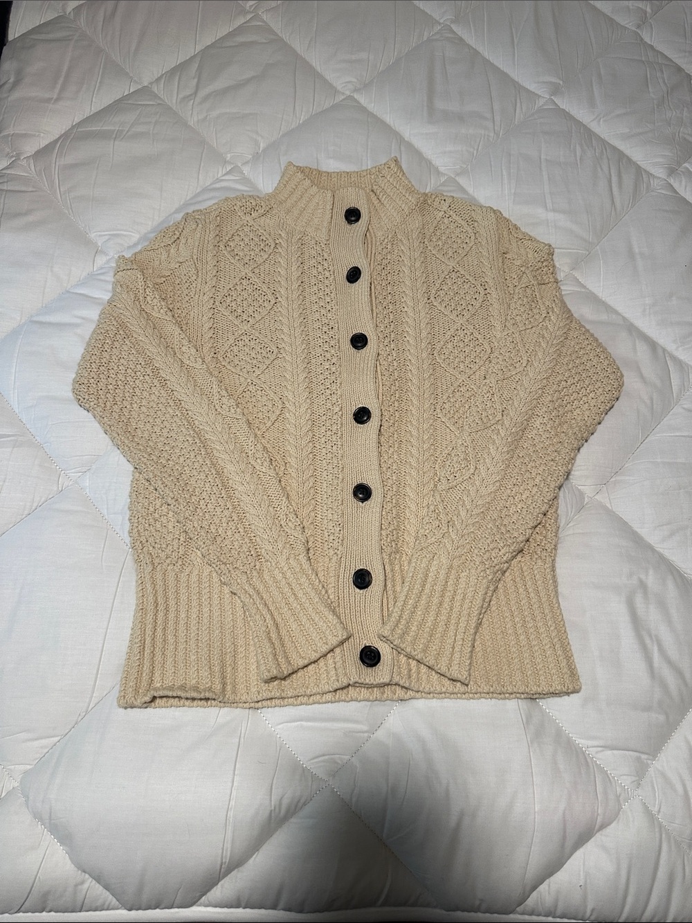 L.L. Bean Cream Cable Knit Button-Up Cardigan